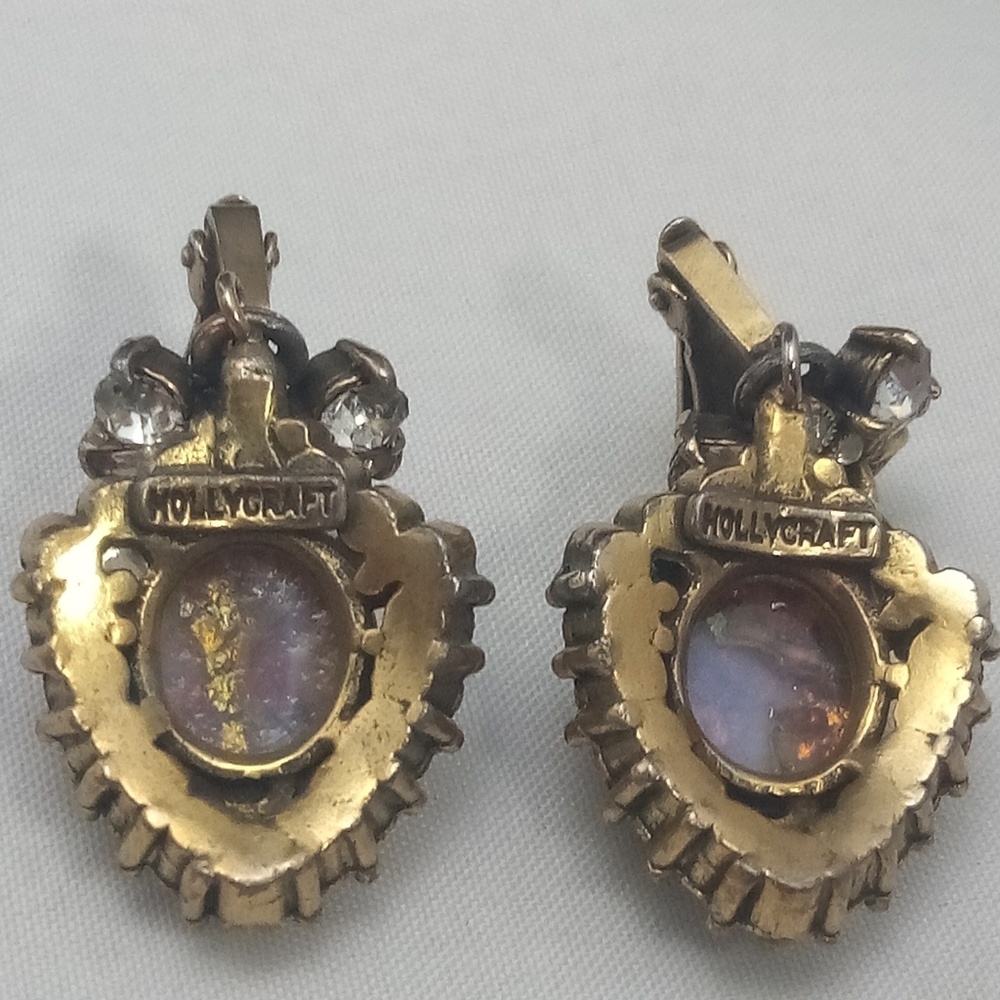 Vintage Hollycraft Foiled Opal Glass Earrings - Picture 4 of 8